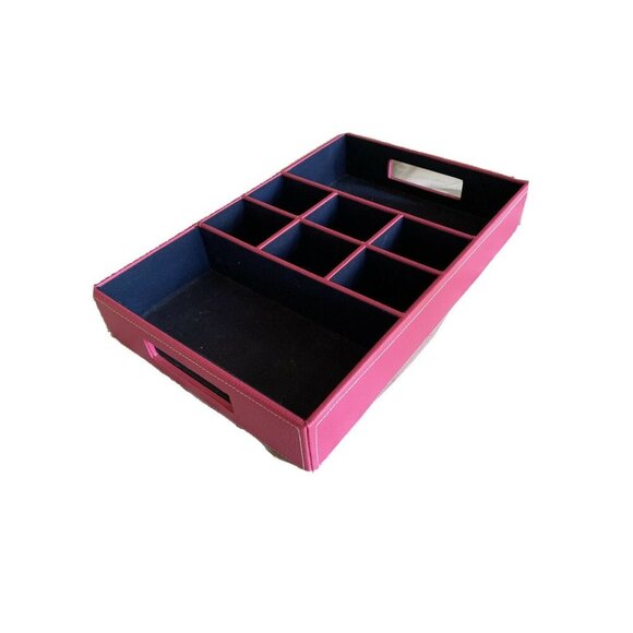 Pink Faux Leather Divided Drawer Organizer Valet Box Storage Caboodles Solutions - Picture 1 of 6